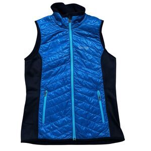 Marmot Vest Womens Medium Blue Full Zip Puffer Pockets Polartec Fleece Outdoor